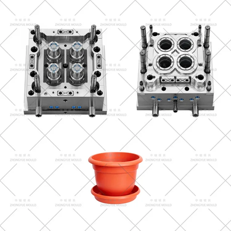 Molde de vaso de flores redondo de plástico com 4 cavidades de tamanho pequeno