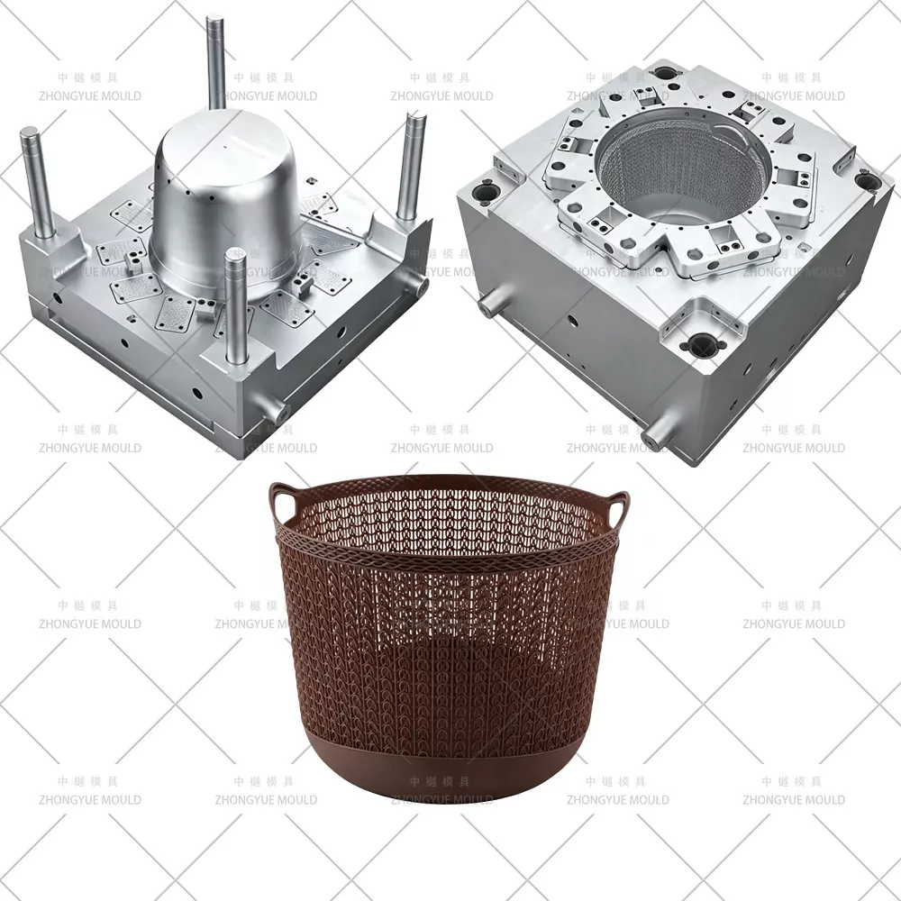 Molde de cesta de roupa curta redonda de vime de plástico